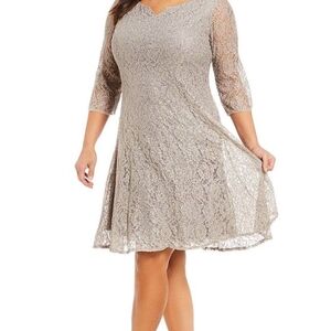BOGO Brand New with Tags Ignite Evenings Sequin Lace Dress in Gray (14W)